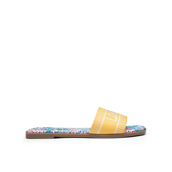 Square Toe Flat Slide Sandals - YELLOW - 3